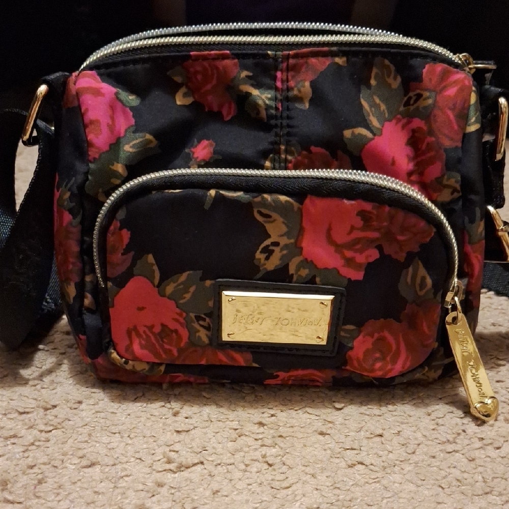 Betsey Johnson Black and Red Floral Crossbody Bag FIRM